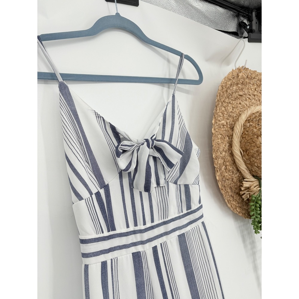 Japna Striped Jumpsuit Tie Front Smocked Cropped Jumpsuit Blue White Size XS - Picture 4 of 9